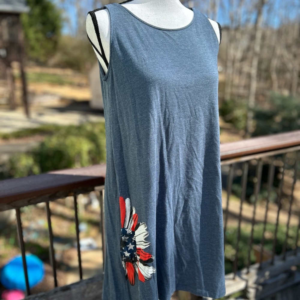 Sleeveless Cotton Dress with Patriotic Flower